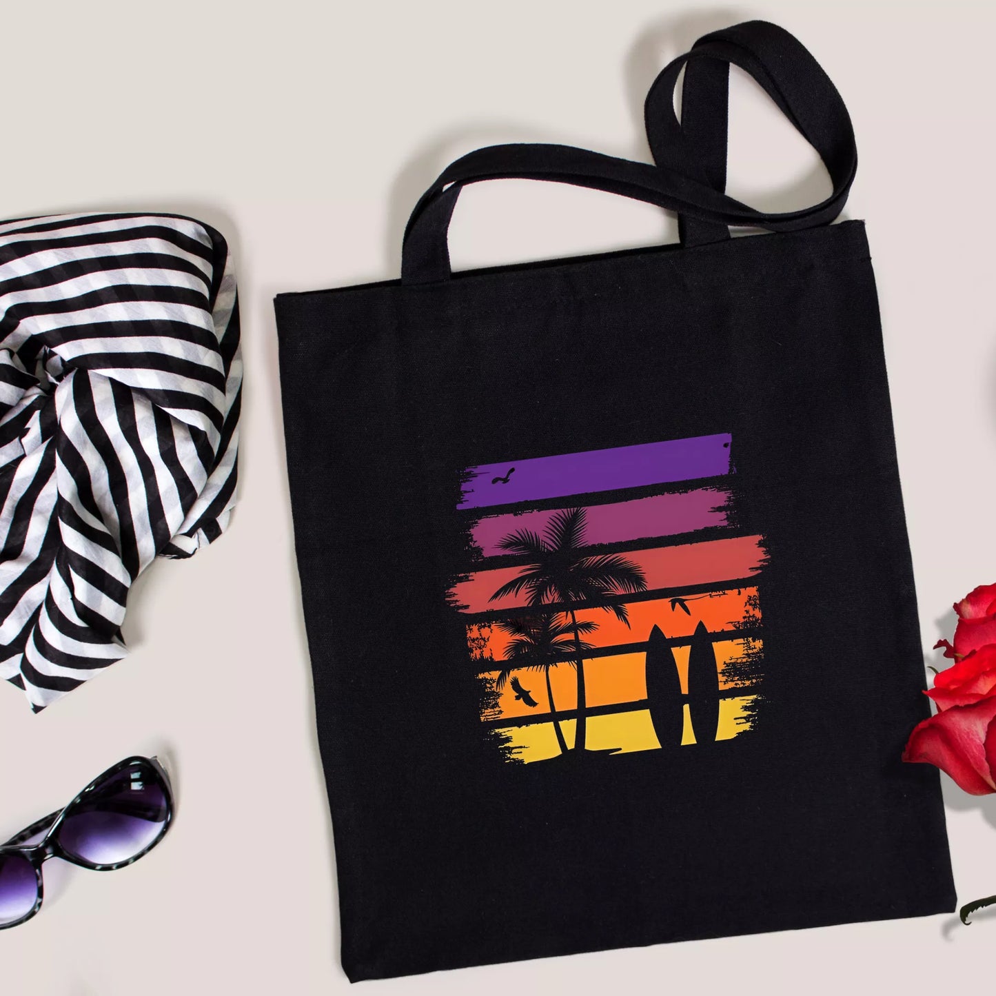 Sunset-Palms-Silhouette-Tote-Bag