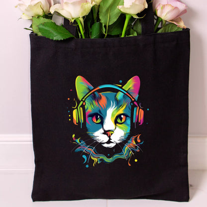 Vibrant-Feline-Headphones-Tote-Bag